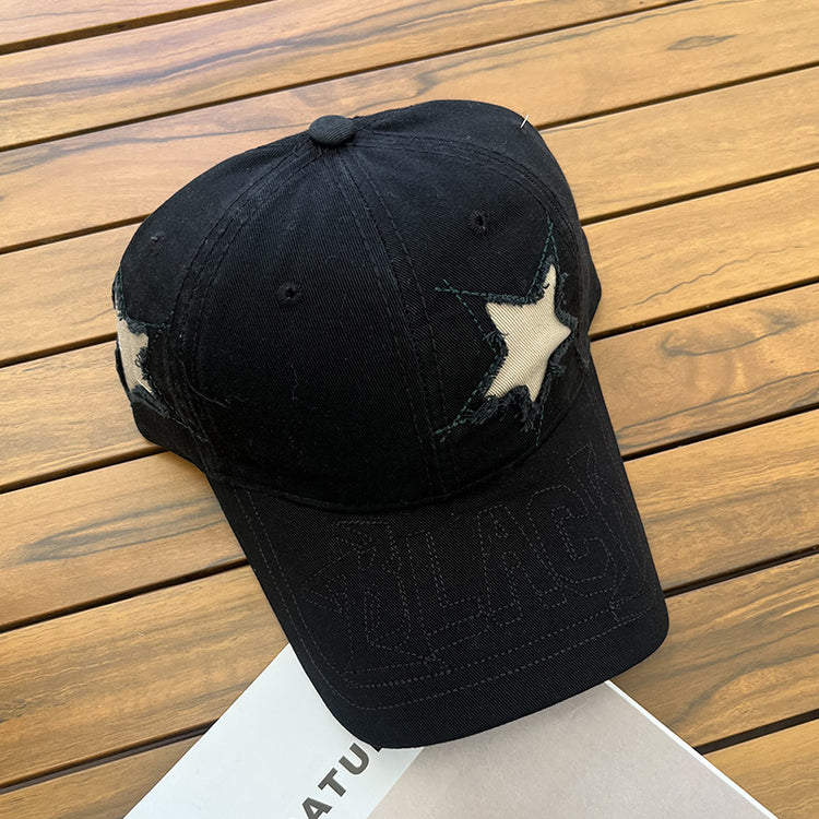 流行帽子|星星棒球帽男女2024年新款寬檐防曬鴨舌帽百搭復古顯臉小遮陽帽子「C3581」24.01-2