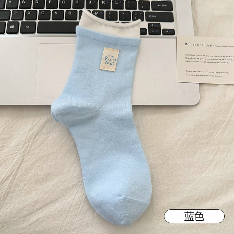 女襪|彈力卷邊襪子女2025夏季新款ins潮中筒襪棉質透氣吸汗薄款堆堆襪「DL25811」25.04-3