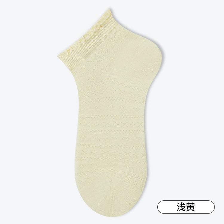 女襪|花邊淺口襪子女春夏季薄款鏤空吸汗透氣短筒襪miu系網眼休閒襪「XC2275」25.02-2