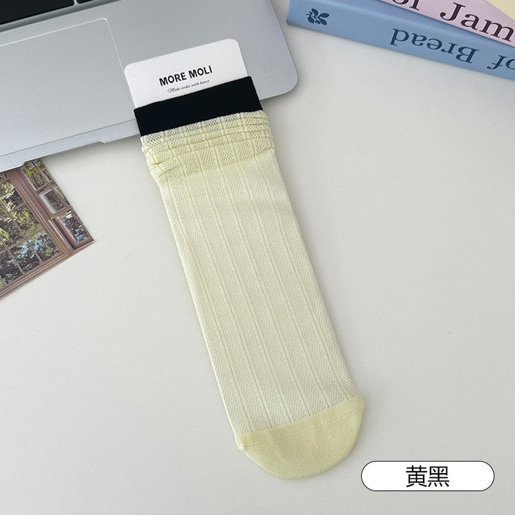 女襪|灰色襪子女夏季薄款ins潮簡約堆堆襪鏤空網眼透氣親膚襪子「NY2623」25.05-1