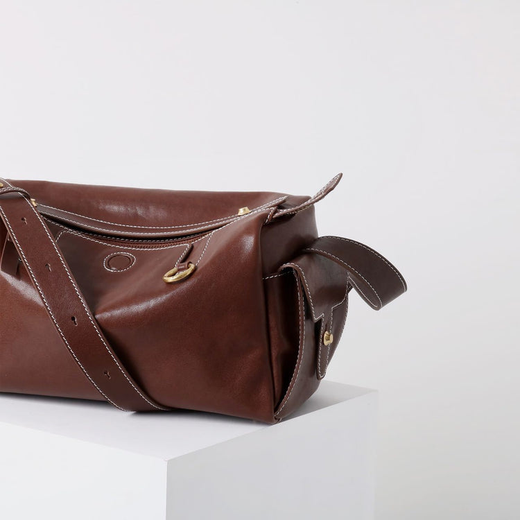 質感真皮|秋冬新款頭層水晶植鞣牛皮無性別復古手提相機包大容量單肩斜背包「155M」24.11-2