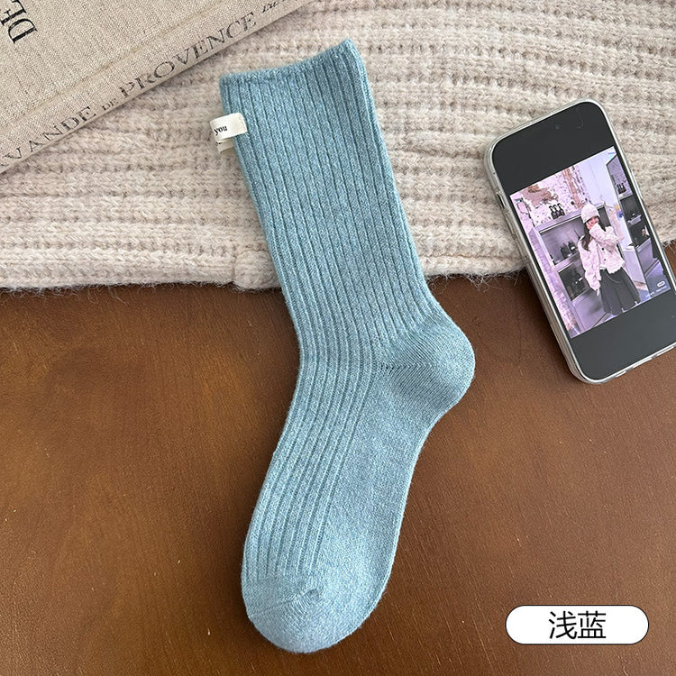 女襪|襪子女冬季加厚保暖蓄熱鎖溫羊毛襪韓系ins布標彈力中筒襪「AM25119」25.11-3