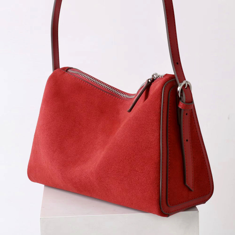 質感真皮|2025新款復古絨面磨砂牛皮柔軟高級感小眾餃子包流行時尚單肩斜挎「7038」25.06-4