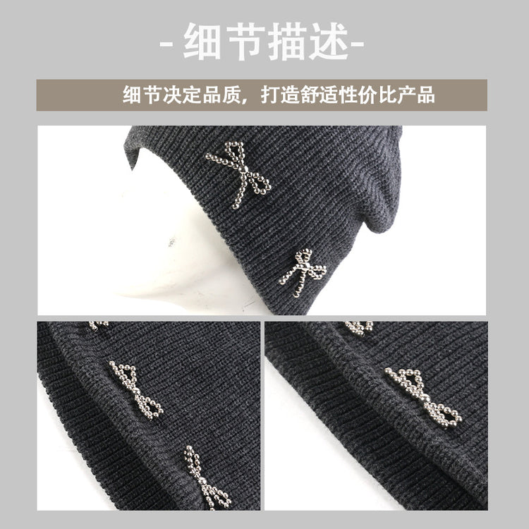 流行帽子|韓國博主同款蝴蝶結針織毛線帽秋冬ins大頭圍百搭時尚護耳冷帽女「C4378」24.09-1