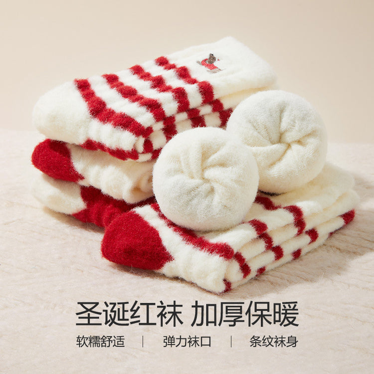 女襪|加絨加厚襪子女秋冬季蓄熱保暖澳絨中筒襪親膚舒適卡通可愛聖誕襪「H5529」24.12-3