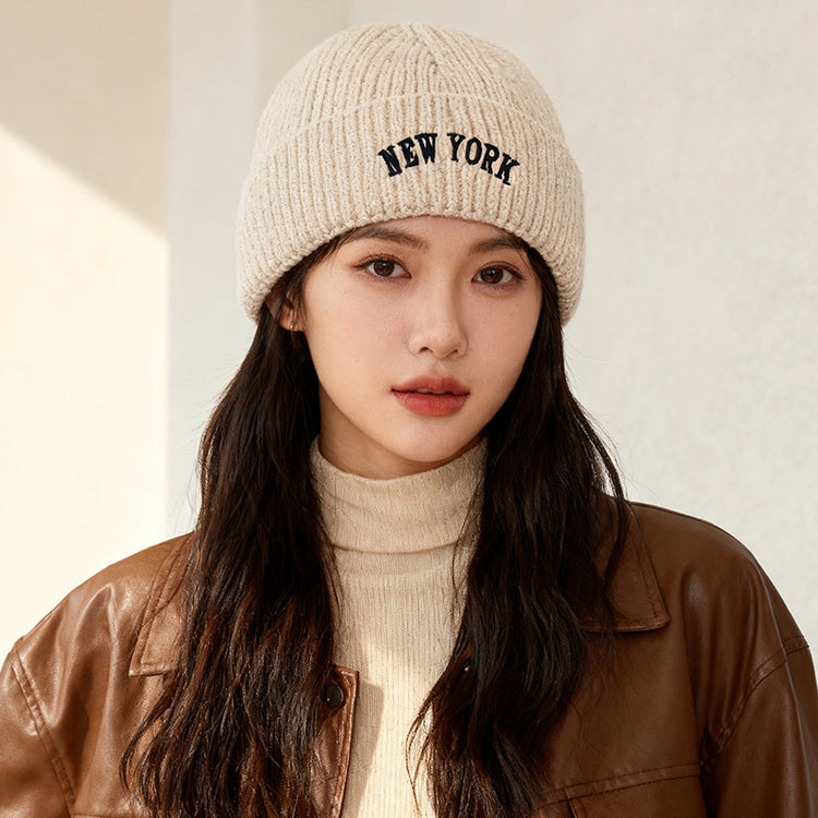 流行帽子|美式刺繡針織帽子女秋冬韓版字母毛線帽保暖百搭套頭護耳冷帽男潮「C5832」25.11-3