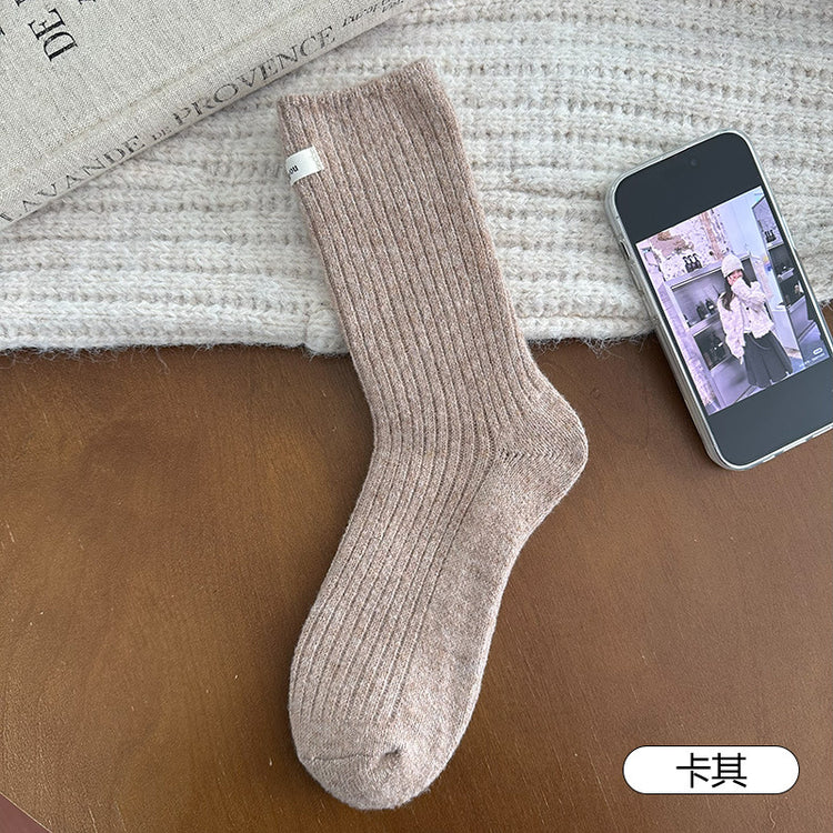 女襪|襪子女冬季加厚保暖蓄熱鎖溫羊毛襪韓系ins布標彈力中筒襪「AM25119」25.11-3