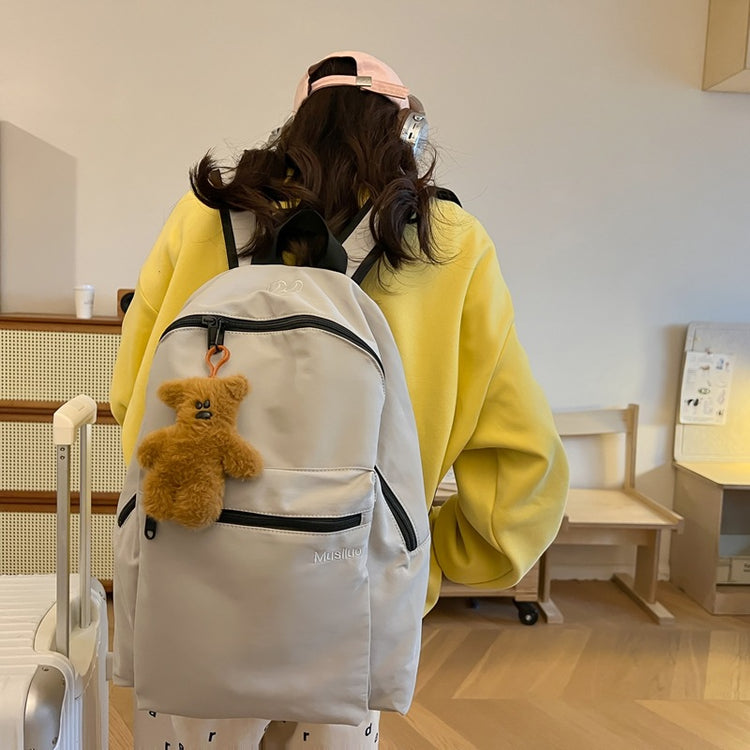致青春 | 雙肩包男士簡約百搭大容量旅行背包女國中生高中大學生書包附泰迪小熊掛件「725-270-3」24.04-1
