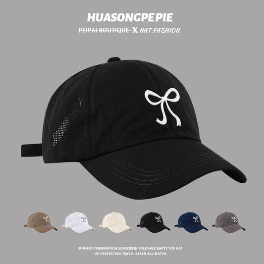流行帽子|帽子新款速乾百搭蝴蝶結棒球帽女側邊網眼透氣寬檐遮臉戶外防曬帽「C3937」24.05-2