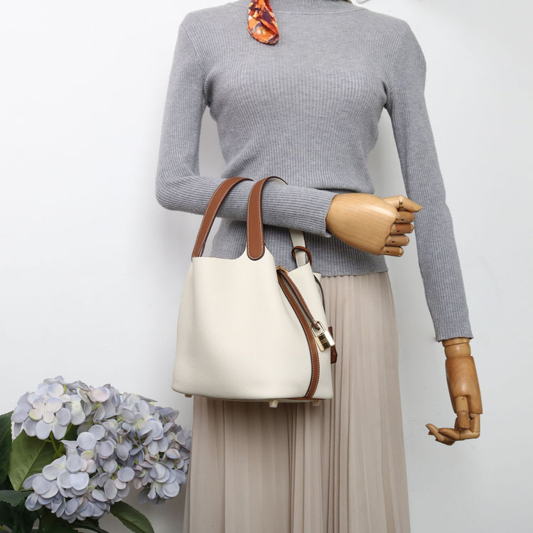 質感真皮|togo頭層牛皮拼接菜籃2024年新款時尚軟牛皮水桶包手提手拎包「226#」24.10-3