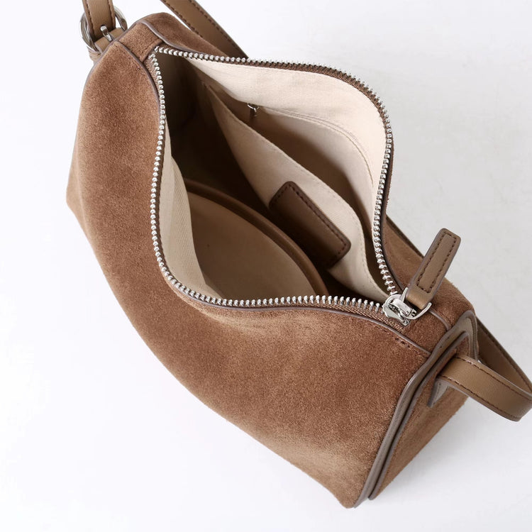 質感真皮|2025新款復古絨面磨砂牛皮柔軟高級感小眾餃子包流行時尚單肩斜挎「7038」25.06-4