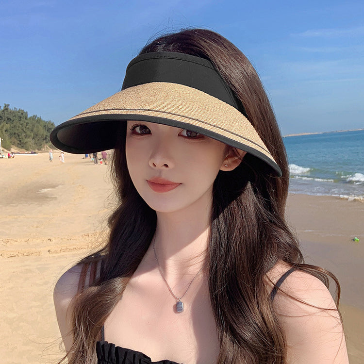 流行帽子|夏季新款戶外遮陽可折疊黑膠塗層女士草帽沙灘防曬防紫外線空頂帽「C3720」24.03-2