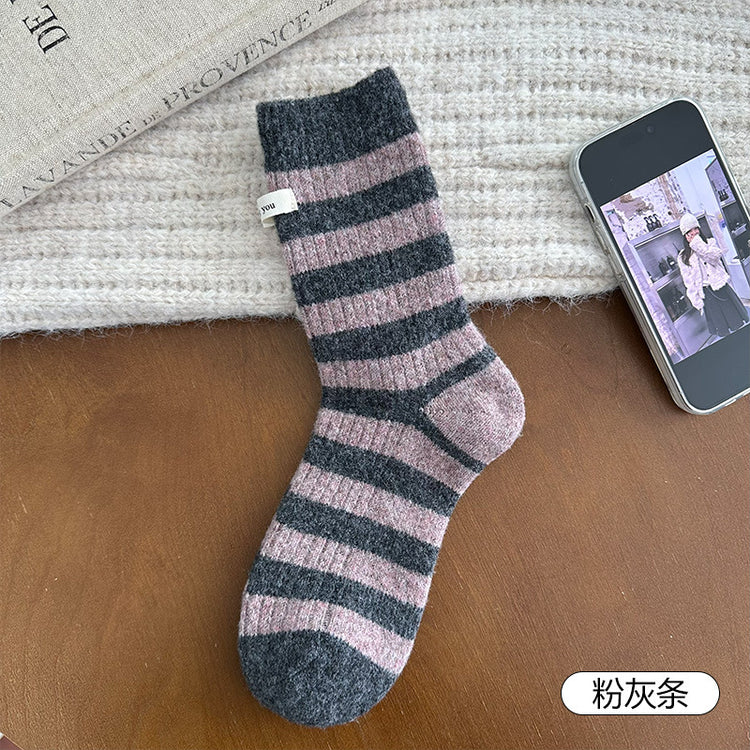 女襪|襪子女冬季加厚保暖蓄熱鎖溫羊毛襪韓系ins布標彈力中筒襪「AM25119」25.11-3