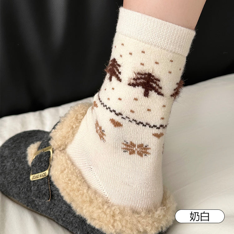 女襪|襪子女士復古費爾島加厚保暖羊毛襪ins通勤簡約彈力中筒襪「DMS5053」25.11-4