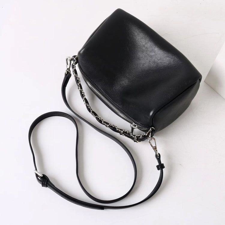 質感真皮|2025新款高級感枕頭包女牛皮大容量手提單肩包斜背包小眾設計包包「7014」25.07-1