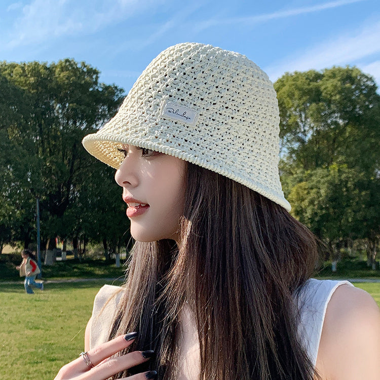 流行帽子|帽子女針織鏤空顯臉小漁夫帽休閒百搭遮陽防曬帽戶外出遊水桶帽潮「C5146」25.04-1