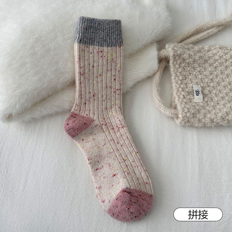 女襪|襪子女士拼色點子紗加厚保暖羊毛襪冬季蓄熱鎖溫抗寒堆堆襪「D25859」25.11-2