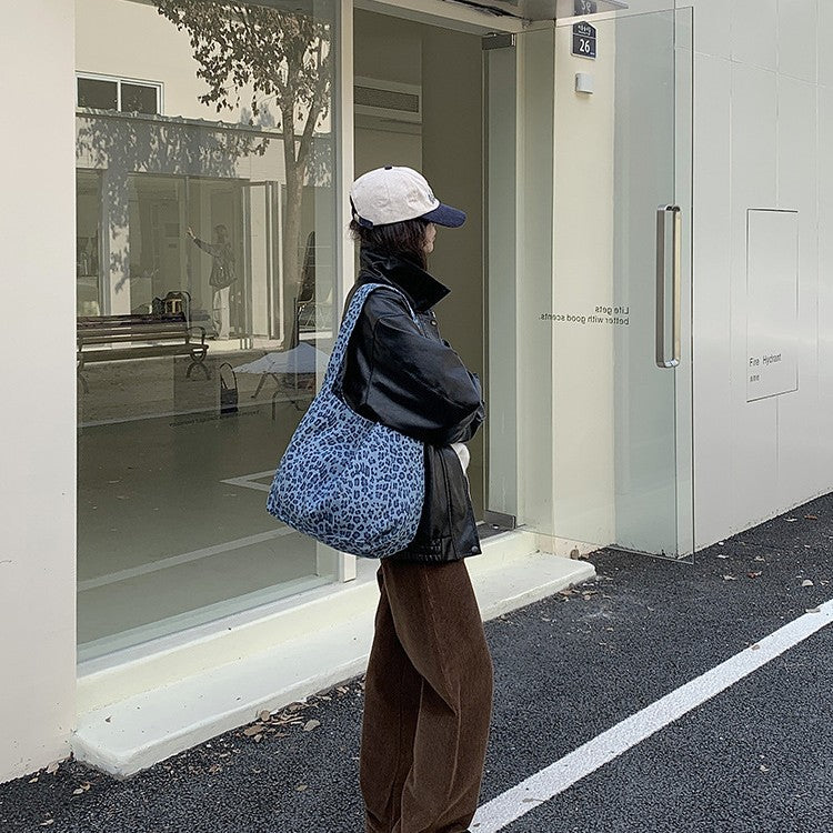 日韓流行|韓系ins復古豹紋帆布包時尚小眾百搭單肩腋下包大容量通勤托特包「H9039」25.09-5
