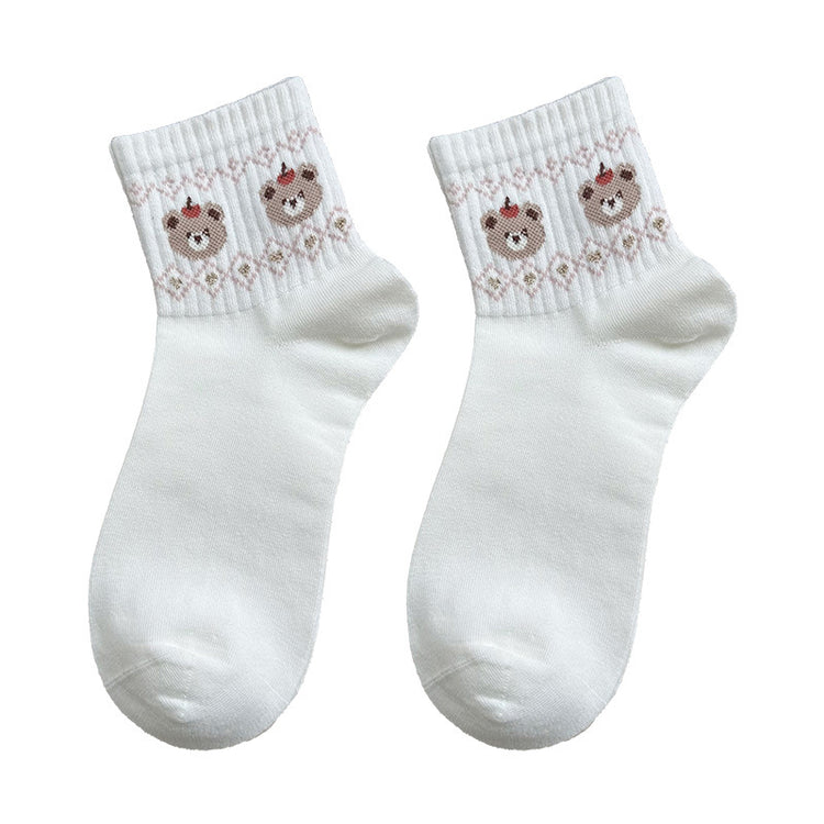 女襪|費爾島小熊襪子女棉質吸汗透氣彈力無骨短襪學院風通勤好搭休閒襪「XC2321」25.08-2
