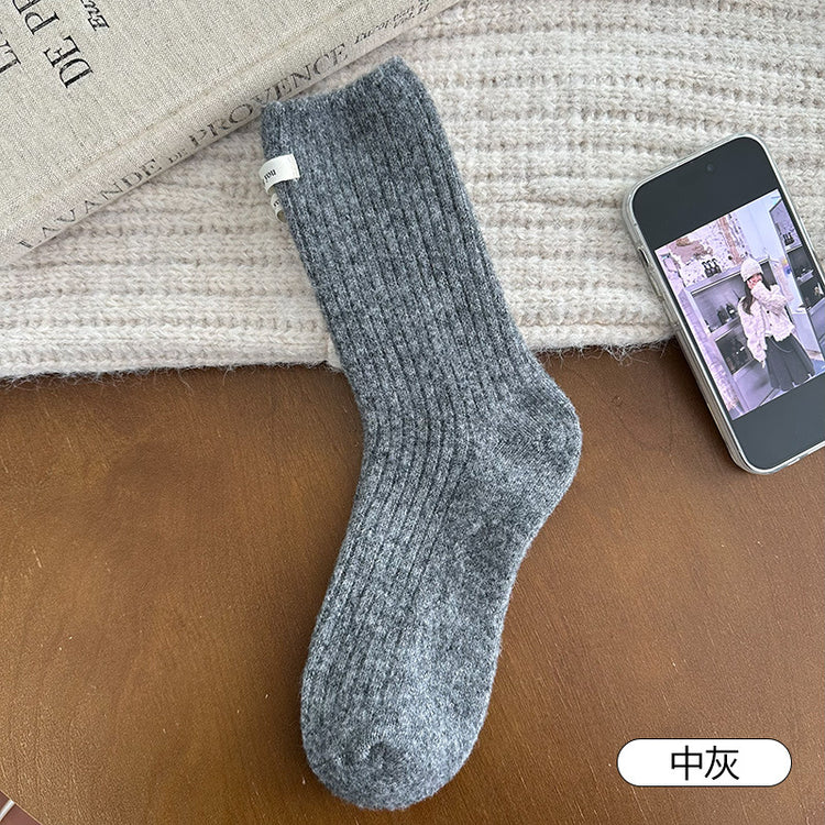 女襪|襪子女冬季加厚保暖蓄熱鎖溫羊毛襪韓系ins布標彈力中筒襪「AM25119」25.11-3