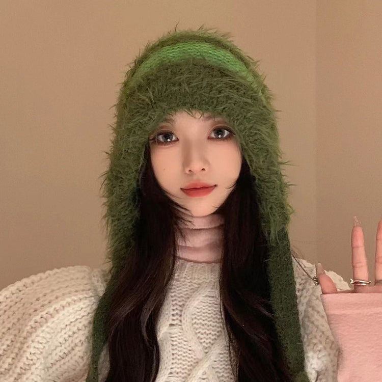 流行帽子|日系撞色毛絨絨針織帽子女秋冬季保暖加厚防風甜美可愛百搭雷鋒帽「C4411」24.12-4