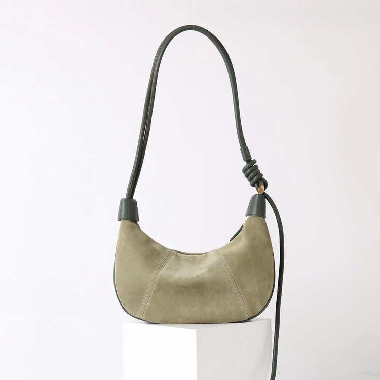 質感真皮|2025新款磨砂牛皮休閒百搭牛角月牙餃子包真皮腋下包簡約通勤「7040」25.06-4