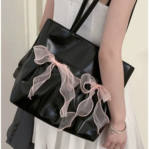 日韓流行|韓國小眾設計蝴蝶結大容量單肩包女士2025新款潮時尚托特包腋下包「9529#」25.02-3