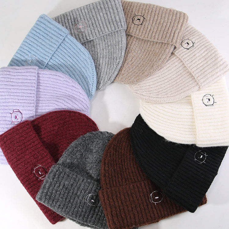 流行帽子|秋冬可愛卡通刺繡針織帽子女大頭圍保暖護耳帽顯臉小毛線帽男冷帽「C5580」25.09-4