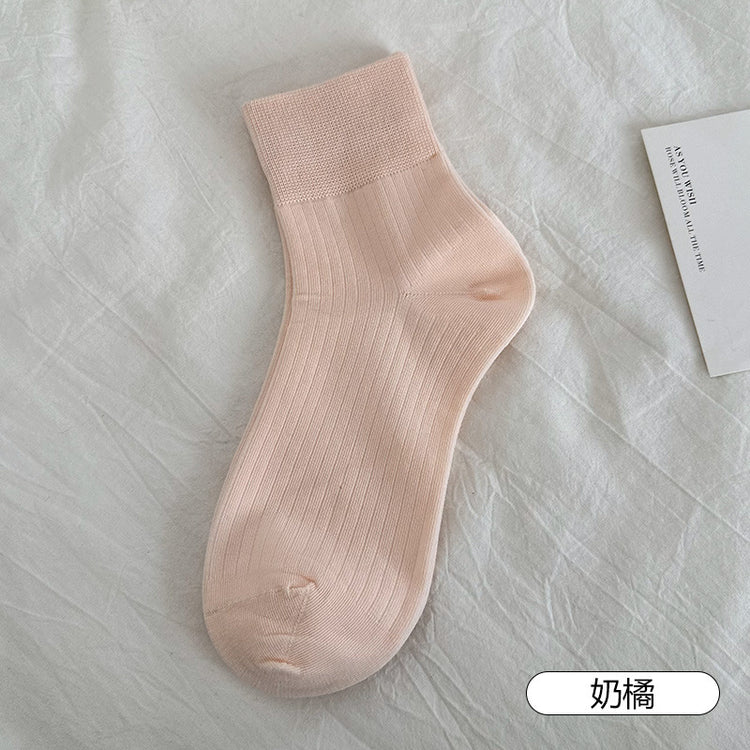 女襪|襪子女春夏棉質吸汗透氣竪條顯瘦短襪彈力無骨親膚舒適純色休閒襪「MI1123」25.04-1