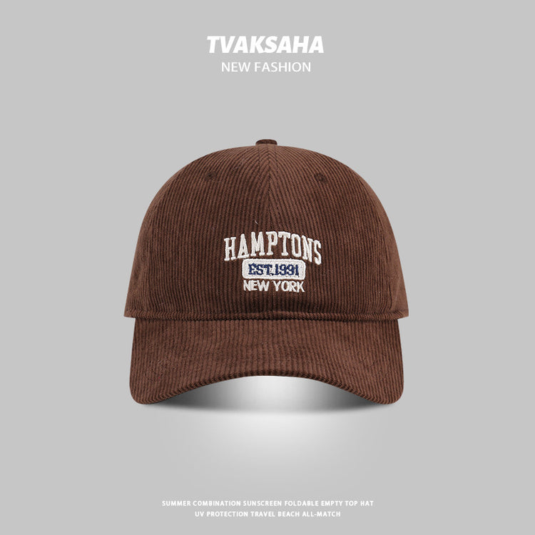 流行帽子|經典百搭款燈芯絨字母刺繡棒球帽秋冬保暖寬檐遮臉防曬學生帽子女「C4252」24.08-2