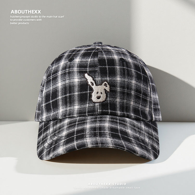 流行帽子|韓系復古格紋小狗帽子女2025新款顯臉小棒球帽百搭遮陽防曬鴨舌帽「C5615」25.09-3