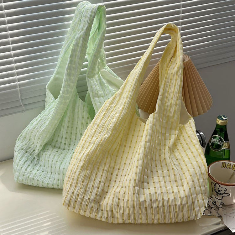 日韓流行|夏季新款薄荷綠格紋帆布袋ins小清新單肩包糖果色文藝百搭托特包「9402#」24.06-1
