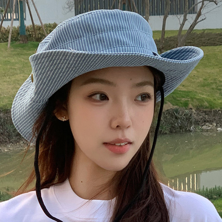 流行帽子|條紋百搭登山帽女春夏新款戶外遮陽帽西部牛仔時尚漁夫釣魚帽子男「C3731」24.03-2