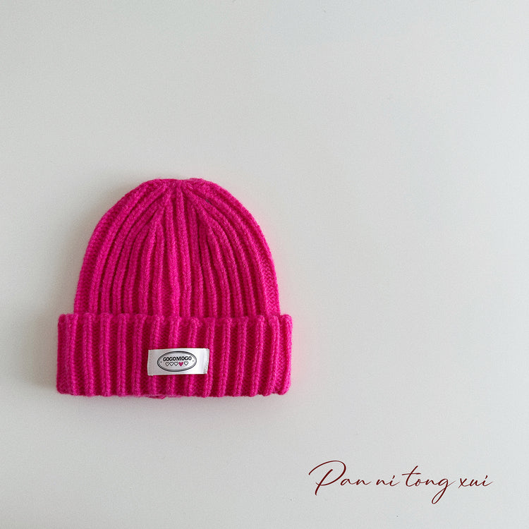 流行帽子|24年秋~字母布標純色毛線帽兒童護耳針織冷帽男女童寶寶保暖帽子「3103SG7」24.10-1