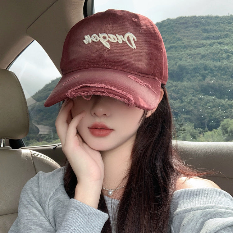 流行帽子|立體刺繡Dna字母棒球帽美式百搭水洗復古寬檐顯臉小鴨舌帽帽子女「C4571」24.10-5