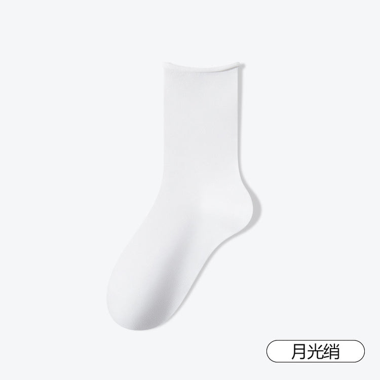 女襪|白色堆堆襪子吸汗透氣彈力無骨卷邊月子襪棉質10A抗菌防臭中筒襪「SX25006」25.03-1