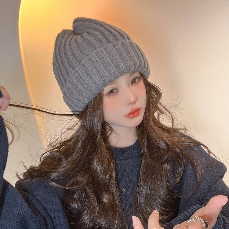 流行帽子|帽子女純色百搭毛線帽秋冬保暖護耳套頭帽顯臉小學生戶外針織帽男「C4825」24.11-3