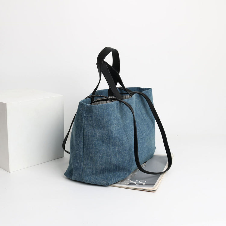 質感真皮|2024新款百搭高級感牛仔頭層牛皮托特包大容量單肩女包慵懶風「3532-1」24.06-4