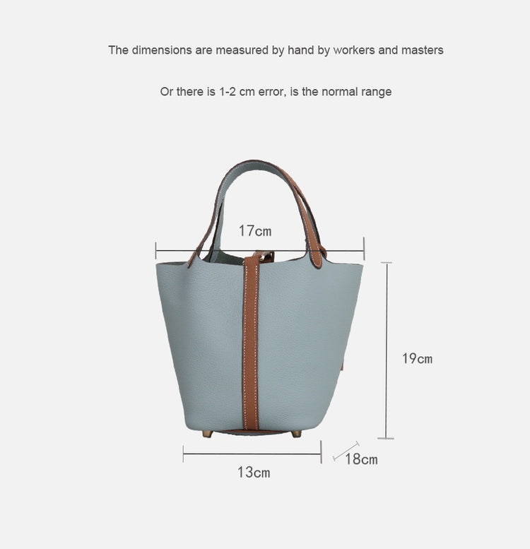 質感真皮|togo頭層牛皮拼接菜籃2024年新款時尚軟牛皮水桶包手提手拎包「226#」24.10-3