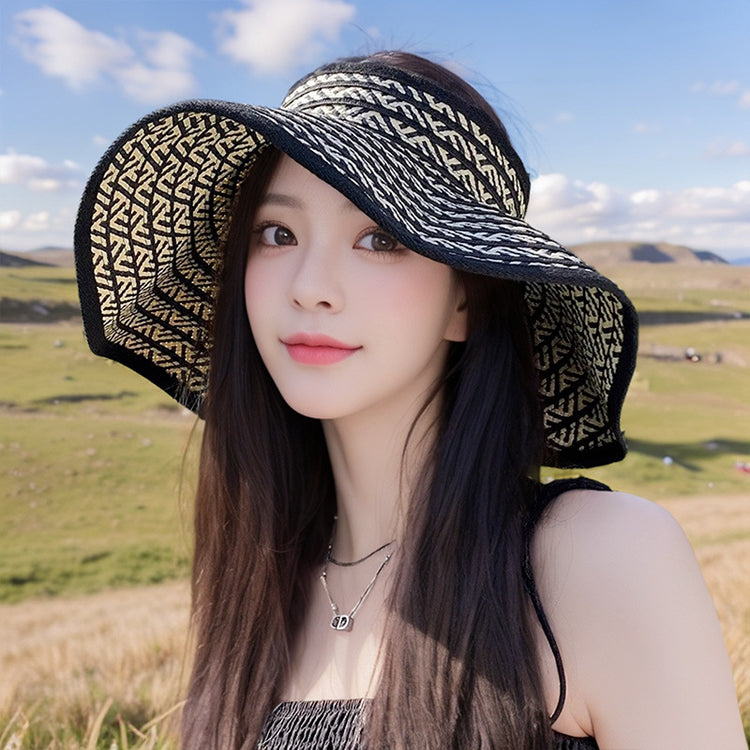 流行帽子|大檐可折疊出遊防曬空頂帽子女2025新款夏季遮陽帽防紫外線草帽子「C5351」25.06-4