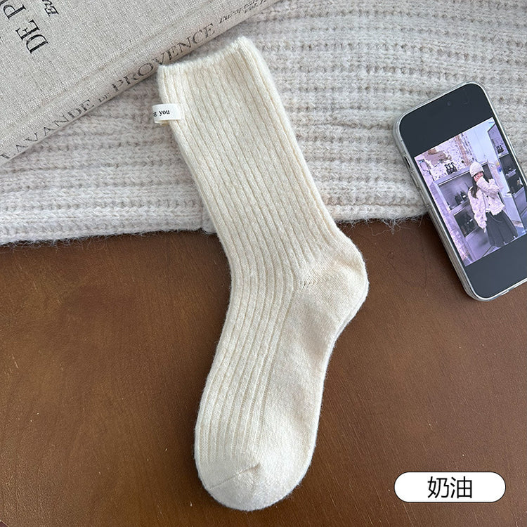 女襪|襪子女冬季加厚保暖蓄熱鎖溫羊毛襪韓系ins布標彈力中筒襪「AM25119」25.11-3