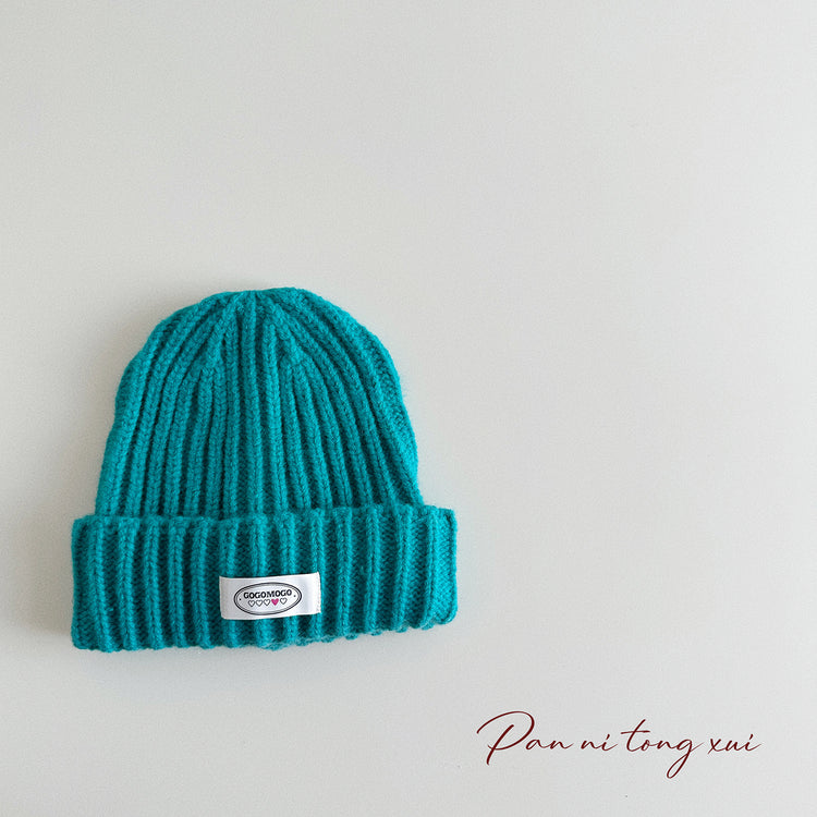 流行帽子|24年秋~字母布標純色毛線帽兒童護耳針織冷帽男女童寶寶保暖帽子「3103SG7」24.10-1