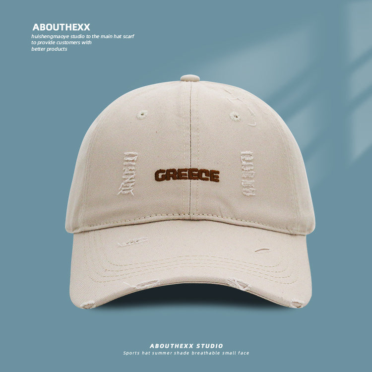 流行帽子|新款破洞字母帽子女情侶百搭鴨舌帽時尚個性刺繡棒球帽男顯臉小潮「C3830A」25.04-4