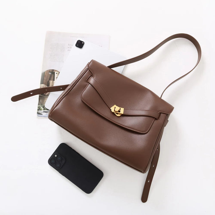 質感真皮|2025新款通勤復古百搭單肩斜背包外出上班公文包女包時尚潮流單肩包「6191L」25.12-1