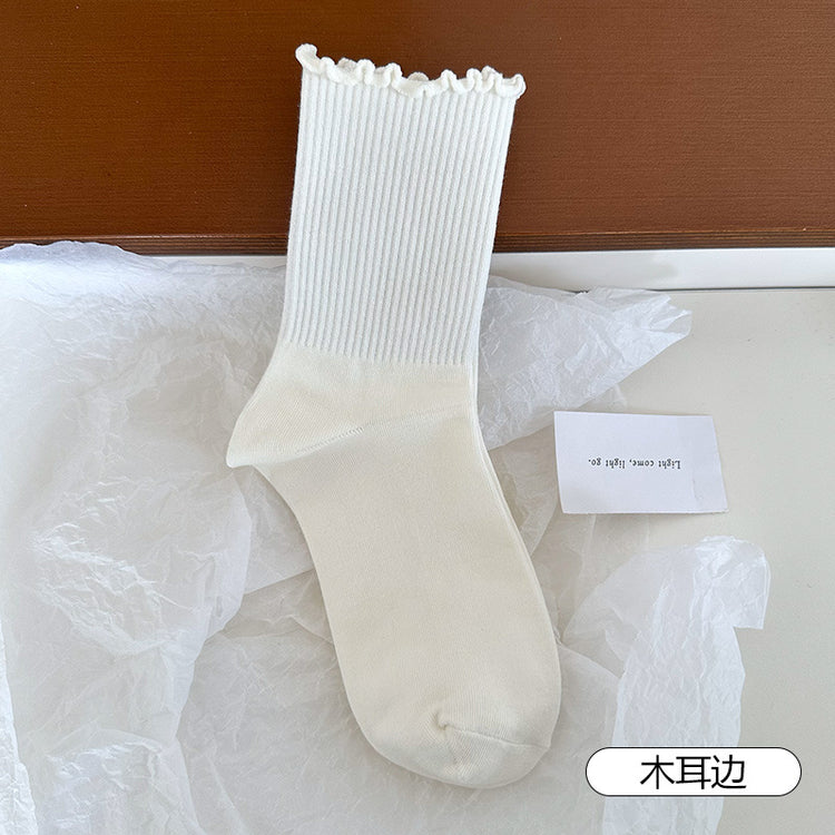 女襪|波點襪子女夏季薄款ins潮彈力卷邊中筒襪棉質親膚吸汗透氣堆堆襪「HD25811」25.04-4