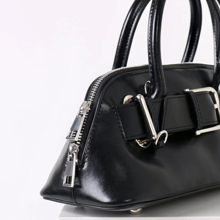 質感真皮|2025新款百搭手提包時尚優雅肩斜背包韓國小眾手提保齡球包包「6717」25.07-2