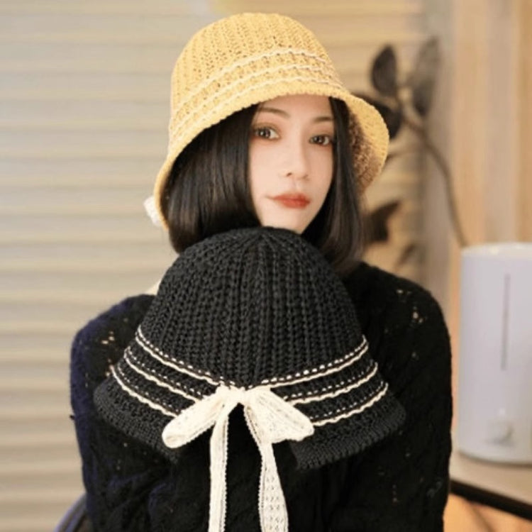 流行帽子|新款帽子女顯臉小針織漁夫帽日系簡約蝴蝶結水桶帽防曬遮陽帽「C5145A」25.04-2