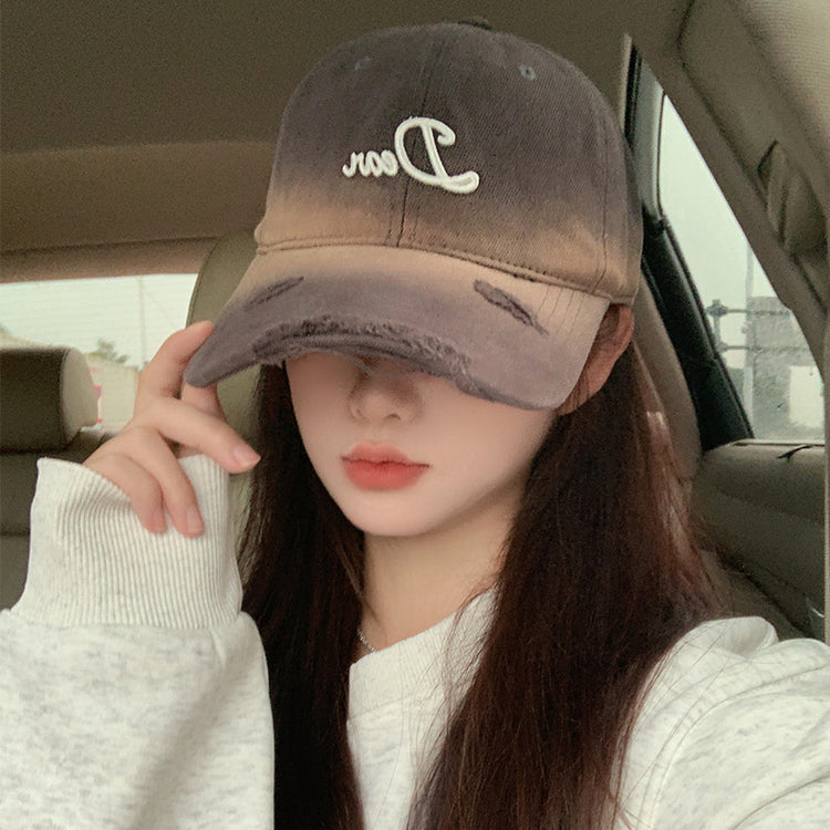 流行帽子|2024新款街頭復古文藝百搭立體繡扎染破洞棒球帽寬檐遮臉防風帽子「C4579」24.10-5