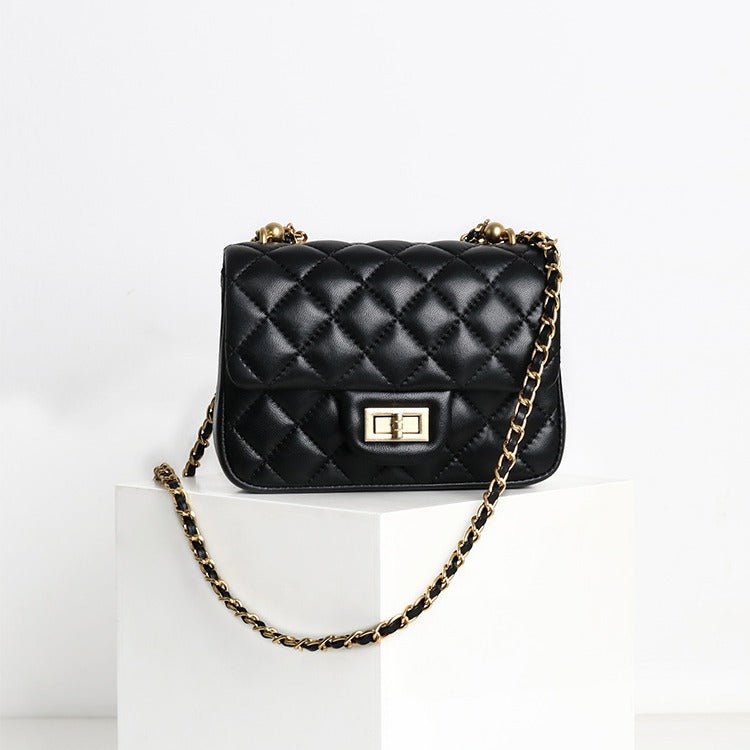 質感真皮|羊皮小方包2024年春夏新款菱格珍珠鏈條百搭高級質感單肩斜挎手機「D8062 X8061」24.04-1