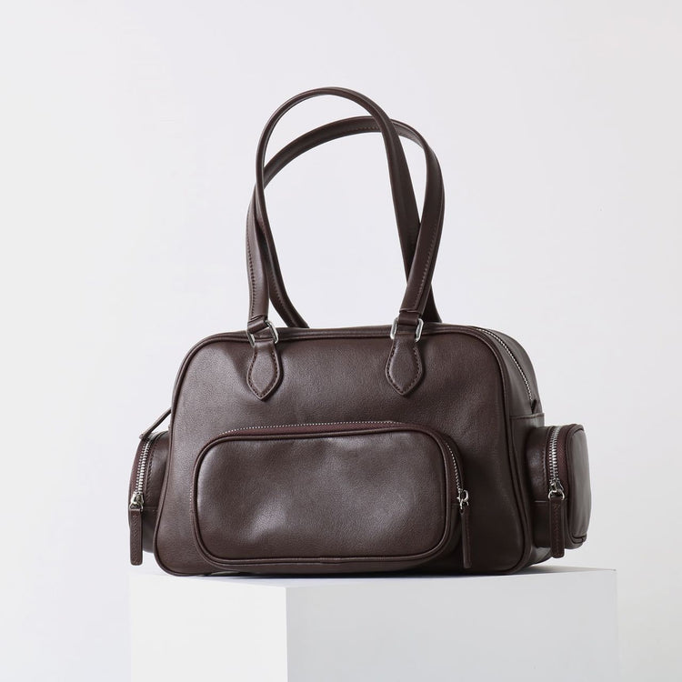 質感真皮|2024新款復古運動手提包機車包大容量秋冬單肩公文包休閒真皮女包「3301」24.12-4